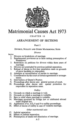 Matrimonial Causes Act 1973 CHAPTER 18 ARRANGEMENT of SECTIONS