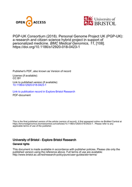 Personal Genome Project UK (PGP-UK): a Research and Citizen Science Hybrid Project in Support of Personalized Medicine