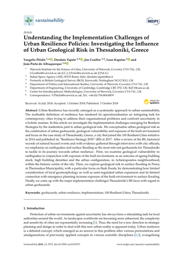 Understanding the Implementation Challenges of Urban Resilience Policies: Investigating the Inﬂuence of Urban Geological Risk in Thessaloniki, Greece