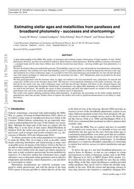 Estimating Stellar Ages and Metallicities from Parallaxes and Broadband Photometry - Successes and Shortcomings Louise M