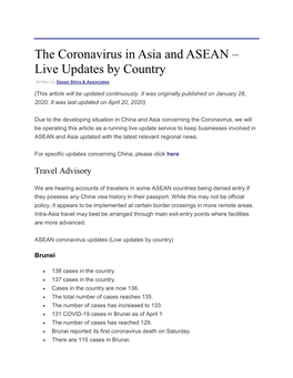 The Coronavirus in Asia and ASEAN – Live Updates by Country Written by Dezan Shira & Associates