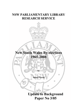 New South Wales By-Elections 1965-2008 Update to Background