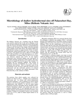 Microbiology of Shallow Hydrothermal Sites Off Palaeochori Bay, Milos (Hellenic Volcanic Arc)