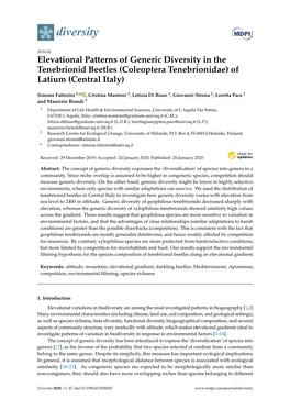 Elevational Patterns of Generic Diversity in the Tenebrionid Beetles (Coleoptera Tenebrionidae) of Latium (Central Italy)