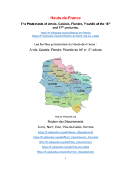 Hauts-De-France the Protestants of Artois, Calaisis, Flandre, Picardie of the 16Th and 17Th Centuries