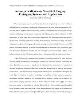 Advances in Microwave Near-Field Imaging: Prototypes, Systems, and Applications