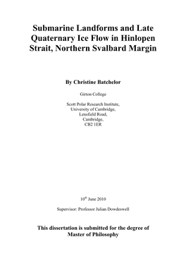 Submarine Landforms and Late Quaternary Ice Flow in Hinlopen Strait, Northern Svalbard Margin