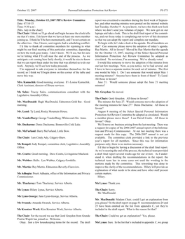 Monday, October 15, 2007 PIPA Review Committee Date