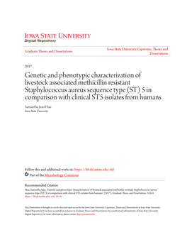 Genetic and Phenotypic Characterization of Livestock Associated Methicillin Resistant Staphylococcus Aureus Sequence Type (ST) 5