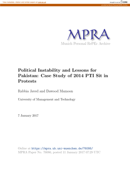 Political Instability and Lessons for Pakistan: Case Study of 2014 PTI Sit in Protests