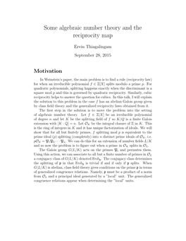 Some Algebraic Number Theory and the Reciprocity Map