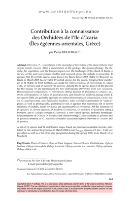 Contribution À La Connaissance Des Orchidées De L'île D'icaria (Îles