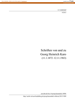 Schriften Von Und Zu Georg Heinrich Karo (11.1.1872–12.11.1963)