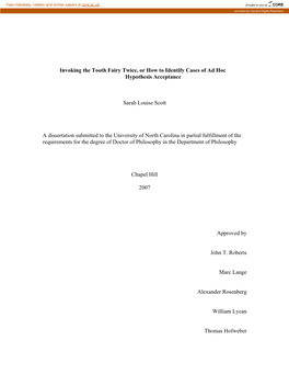 Invoking the Tooth Fairy Twice, Or How to Identify Cases of Ad Hoc Hypothesis Acceptance Sarah Louise Scott a Dissertation