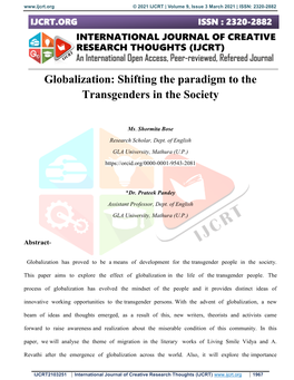 Globalization: Shifting the Paradigm to the Transgenders in the Society