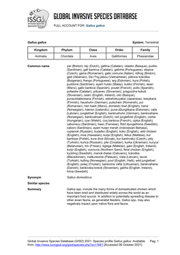 Gallus Gallus Global Invasive Species Database (GISD)