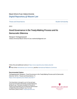 Good Governance in the Treaty-Making Process and Its Democratic Dilemma