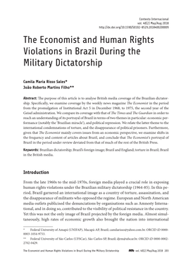 The Economist and Human Rights Violations in Brazil During the Sales & Martins Filho Military Dictatorship