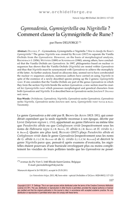 Gymnadenia, Gymnigritella Ou Nigritella ? Comment Classer La Gymnigritelle De Rune?