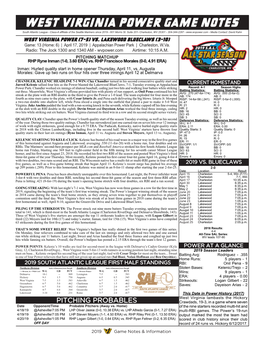 West Virginia Power Game Notes