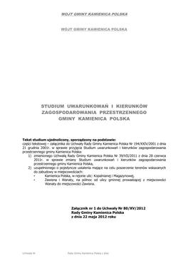 Studium Uwarunkowań I Kierunków Zagospodarowania Przestrzennego Gminy Kamienica Polska