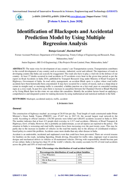 Identification of Blackspots and Accidental Prediction Model by Using Multiple Regression Analysis