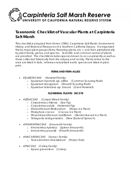 Taxonomic Checklist of Vascular Plants at Carpinteria Salt Marsh