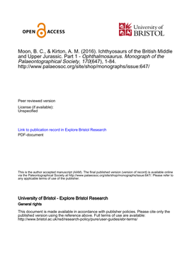 (2016). Ichthyosaurs of the British Middle and Upper Jurassic. Part 1 - Ophthalmosaurus