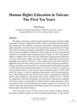 Human Rights Education in Taiwan: the First Ten Years