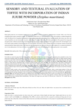 SENSORY and TEXTURAL EVALUATION of TOFFEE with INCORPORATION of INDIAN JUJUBE POWDER (Ziziphus Mauritiana)