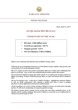 1St Quarter 2011 Revenue