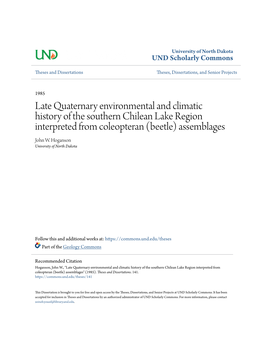 Late Quaternary Environmental and Climatic History of the Southern Chilean Lake Region Interpreted from Coleopteran (Beetle) Assemblages John W