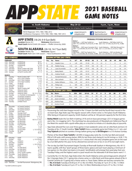 2021 Baseball Game Notes