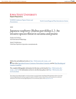 (Rubus Parvifolius L.): an Invasive Species Threat in Savanna and Prairie Pauline M