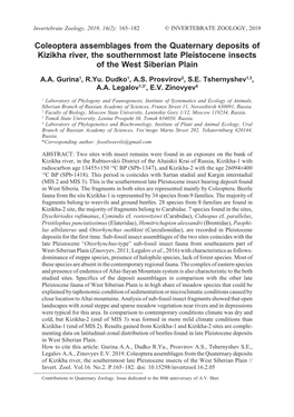 Coleoptera Assemblages from the Quaternary Deposits of Kizikha River, the Southernmost Late Pleistocene Insects of the West Siberian Plain