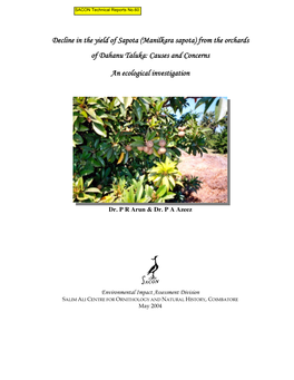 Decline in the Yield of Sapota (Manilkara Sapota) from the Orchards of Dahanu Taluka: Causes and Concerns