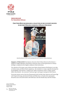 Chef Chen Kentaro Releases a Collection of His Favourite Recipes in His First English Cookbook: a Dash of Szechwan