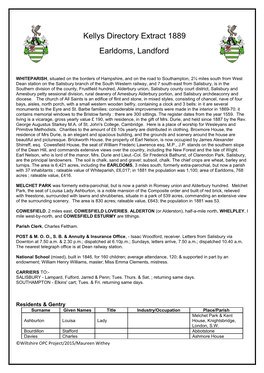 Kellys Directory Extract 1889 Earldoms, Landford