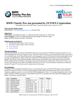 BMW Charity Pro-Am Presented by SYNNEX Corporation Thornblade Club & the Cliffs Valley | Greenville, South Carolina | June 6-9, 2019