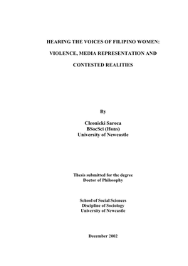 Hearing the Voices of Filipino Women: Violence, Media Representation and Contested Realities