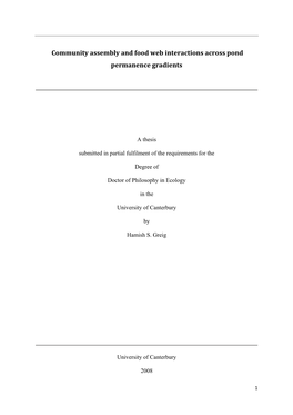 Community Assembly and Food Web Interactions Across Pond Permanence Gradients