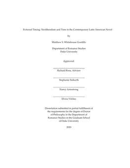 I Fictional Timing: Neoliberalism and Time in the Contemporary Latin