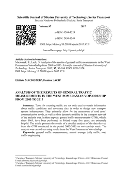 Scientific Journal of Silesian University of Technology. Series Transport Zeszyty Naukowe Politechniki Śląskiej