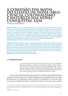 (1863). Ciência, Colonialismo E Natureza Nas Novas Conquistas, Goa José Miguel Moura Ferreira*