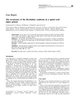 The Occurrence of the Ilio-Lumbar Syndrome in a Spinal Cord Injury Patient