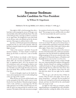 Seymour Stedman: Socialist Candidate for Vice-President by William M