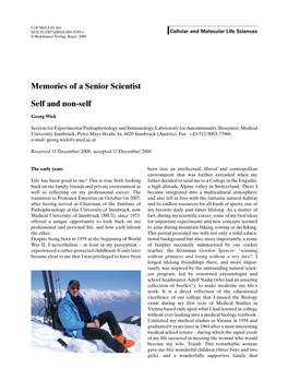 Memories of a Senior Scientist Self and Non-Self