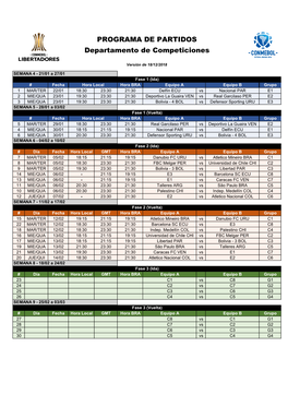 PROGRAMA DE PARTIDOS Departamento De Competiciones