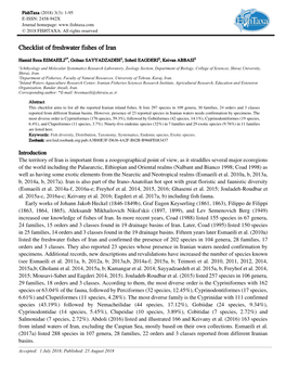 Checklist of Freshwater Fishes of Iran