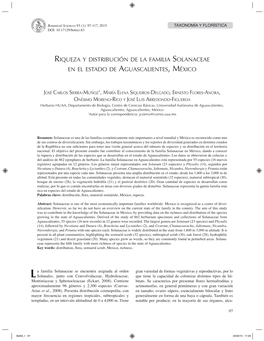 Riqueza Y Distribución De La Familia Solanaceae En El Estado De Aguascalientes, México